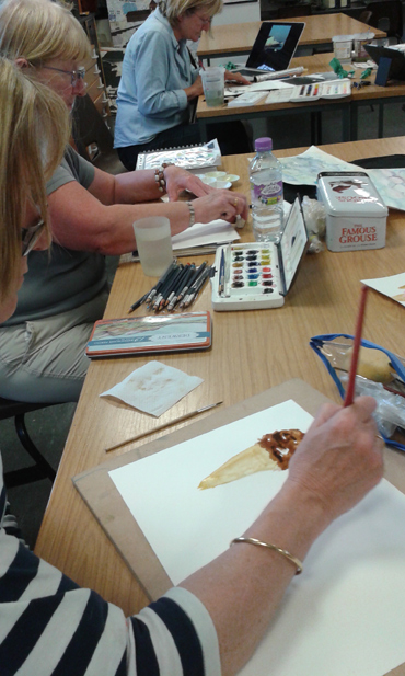 photograph of Students in Rita Sadler's beginners watercolour class