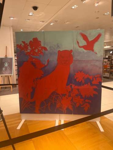Thumbnail image of The panels set up in John Lewis & Partners, Highcross, Leicester, ready for painting - Happy Spring Festival with John Lewis and The Peony Girl