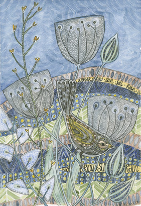 Yellow Bird in Meadow by Maria Boyd