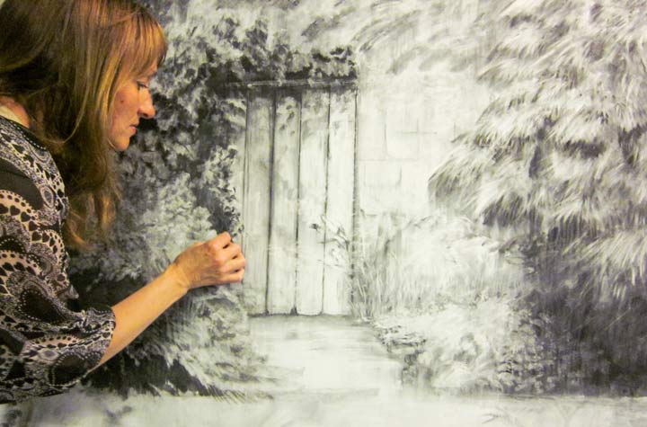 Jo Sheppard working on a drawing