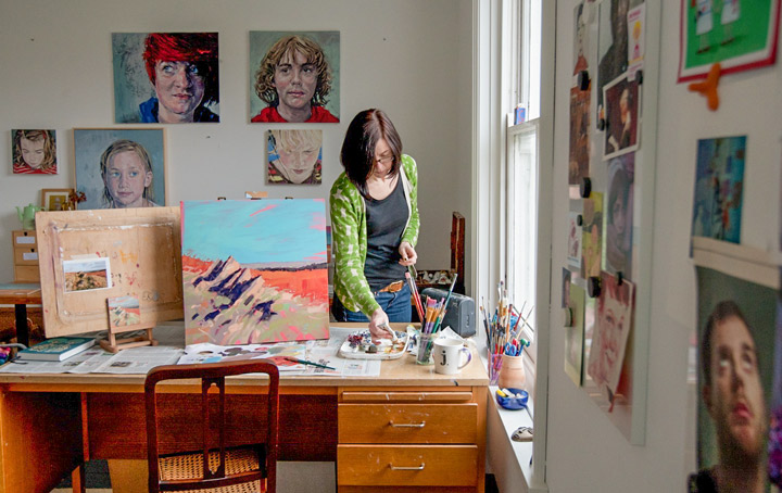 Photograph of Jane French working in her studio
