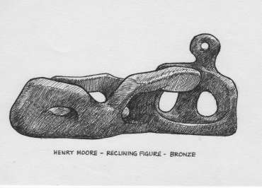 Thumbnail image of Drawing by Peter Sumpter for exhibition information panel:  Henry Moore, Reclining Female Figure - 125 Years In The Making