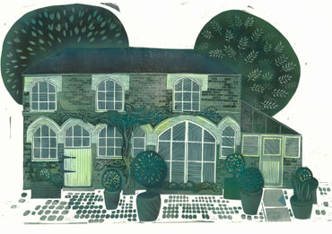 The Coach House Leicester Linoprint by Sarah Kirby