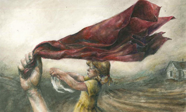 Thumbnail image of Becky Hayley, Oakham School, 'The Red Scarf', watercolour & pencil, - Little Selves - Student Prizes