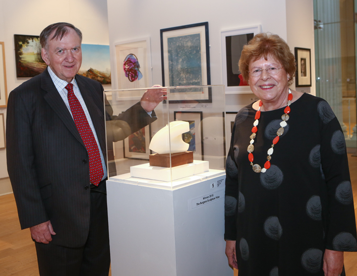 Sir Bob Burgess and Prof Hilary Burgess with the Burgess sculpture prize