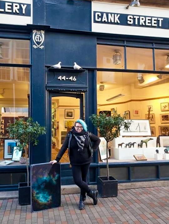 Loz Atkinson outside Cank Street Gallery