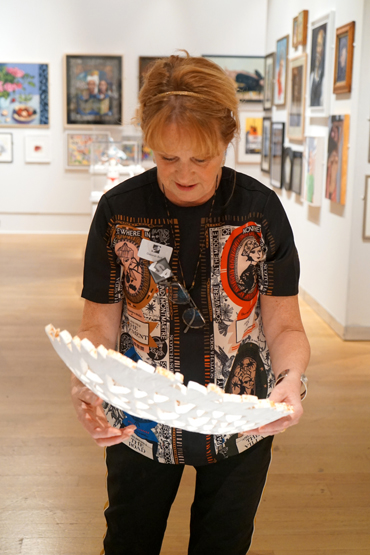 Deborah Bird showing her paper sculpture