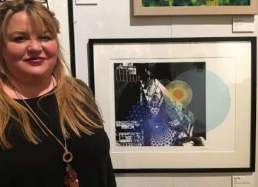 Thumbnail image of Sue Clegg with her work at The Open Exhibition - The Open Exhibition