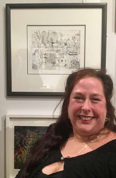 Thumbnail image of Jane Sunbeam&nbsp;with her work at The Open Exhibition - The Open Exhibition