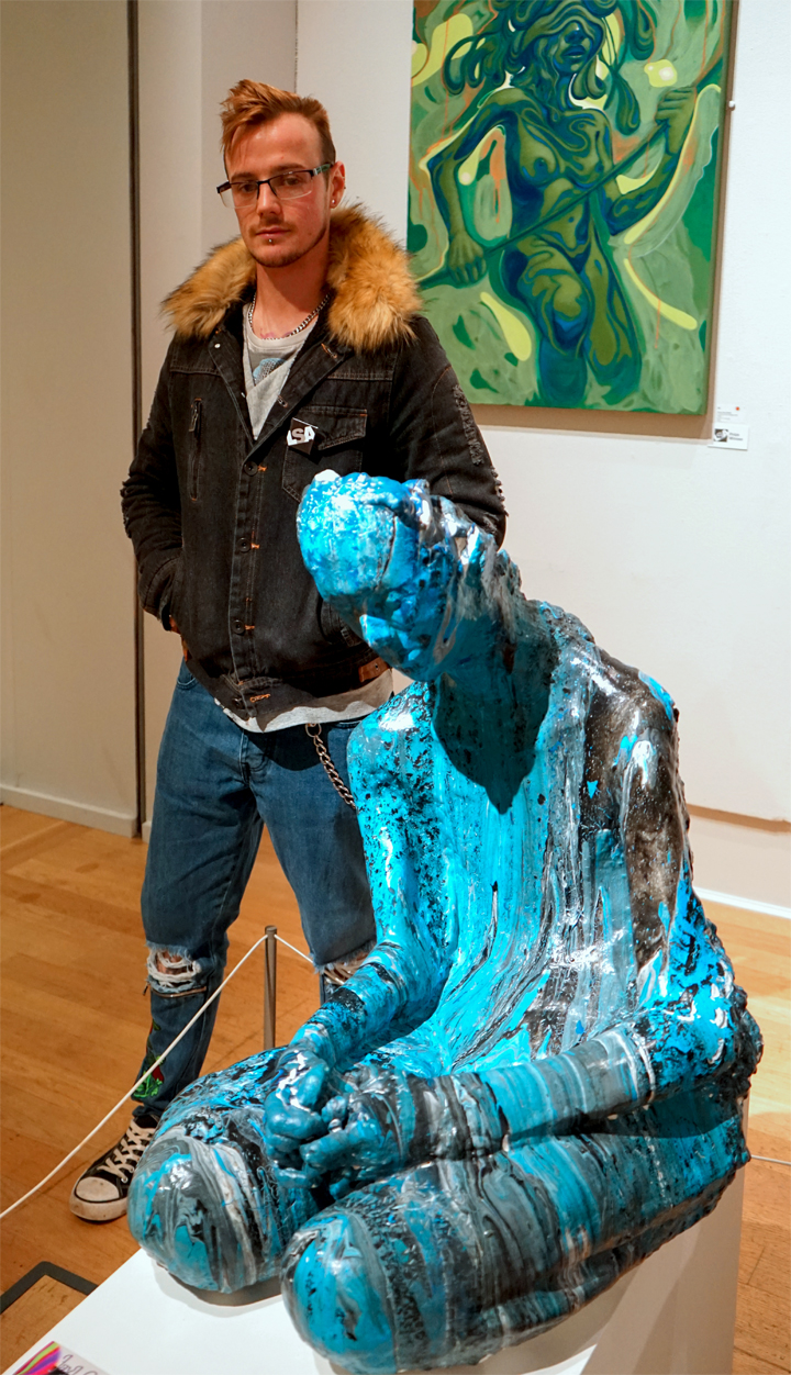 Jay Clarke with his award winning sculpture