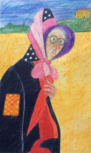 Thumbnail image of John Barradell, 'The old lady who led Candide to Cunegonde in Lisbon' -&nbsp; illustration of Voltaire's Candide for the artist's family during the lockdown - Inspired | April