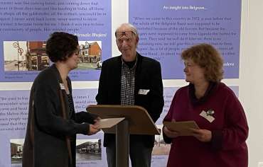 Thumbnail image of Amy Bonsor receives the George Pickard Award, Alan Willey and judge Dayle Flude - LSA Awards 2021