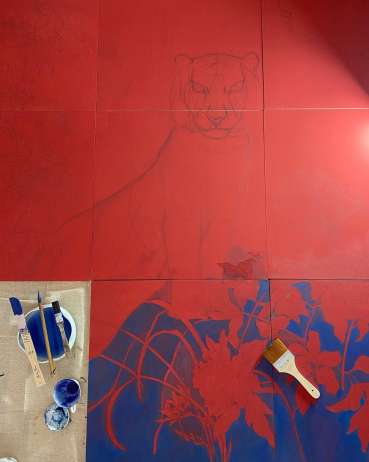 Thumbnail image of blocking in background areas with colour - Happy Spring Festival with John Lewis and The Peony Girl