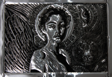 Thumbnail image of Ikon Tama, oil based print on aluminium plate, 20 x 18 cm by George Sfougaras