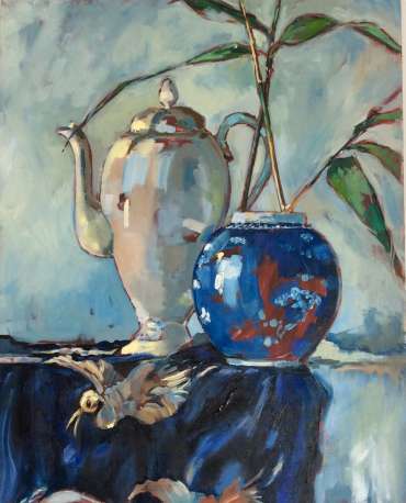 Thumbnail image of Blue pot with bamboo by Judy Merriman