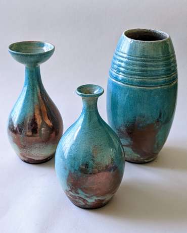 Thumbnail image of Turquoise Raku with copper flashing by Nigel Gossage