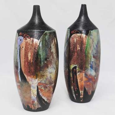 Two Raku vessels by Nigel Gossage