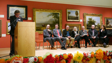 Thumbnail image of LSA President Lars Tharp, Cllr Piara Singh Clair, Chris Hailes, Marck Geary, Gillian Geary, Chris Bent, Simon Lake, Dayle Flude - Preview Evening: LSA Annual Exhibition 2015