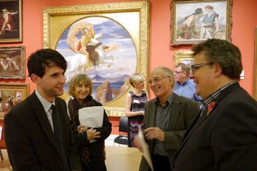Thumbnail image of LSA Student Award Runner Up Andrew Sales, Kate Ruse, LSA Chair Chris Bent, LSA President Lars Tharp - Preview Evening: LSA Annual Exhibition 2015