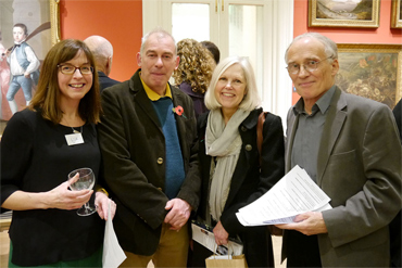 Thumbnail image of Charles Stanley Gold Prizewinner Jane French, Marck & Gillian Geary of West End Gallery, LSA Joint Chair Chris Bent - Preview Evening: LSA Annual Exhibition 2015