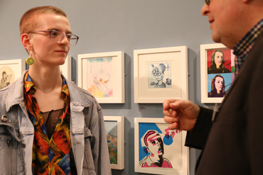 Thumbnail image of Tristan Angus (Leicester College student) beside his prizewinning print 'Self Portrait' with Lars Tharp - Little Selves - Preview Photographs