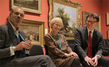 Thumbnail image of Deputy City Mayor Cllr Piara Singh Clair: Head of Arts and Museum, Sarah Levitt; Chris Hailes of Charles Stanley - LSA Annual Exhibition 2017 Preview Evening