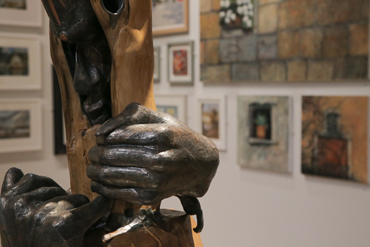 Thumbnail image of LSA Annual Exhibition 2017 with a section of sculpture 'Gwydion & Lieu' in the foreground - LSA Annual Exhibition 2017 Preview Evening