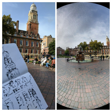 Thumbnail image of Drawing by Emma Fitzpatrick, photograph by Sue Clegg - Over 30 Urban Sketchers In Leicester's First Sketchcrawl