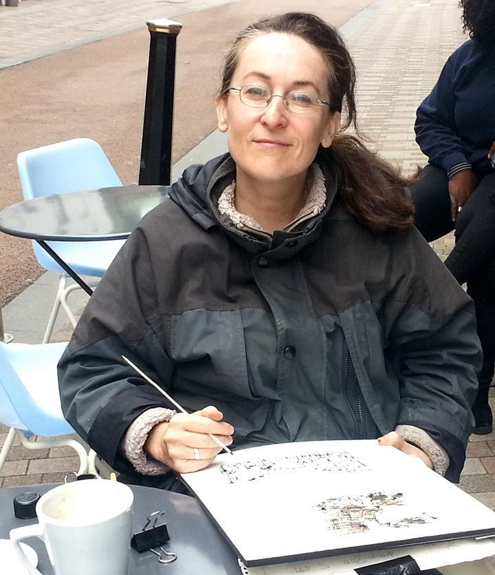 Photograph of Emma Fitzpatrick urban sketching in