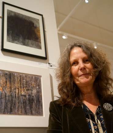 Thumbnail image of Winner of The Henton Ellis Prize, Jacquie Gallon, with her prizewinning work 'Woodland Abstraction'. - LSA Annual Exhibition - Preview Evening