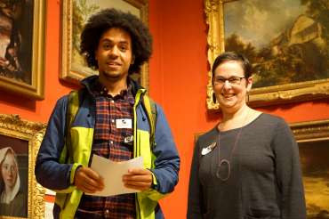 Thumbnail image of Student Award Runner Up Jarvis Brookfield and LSA Chair Ruth Singer - LSA Annual Exhibition - Preview Evening