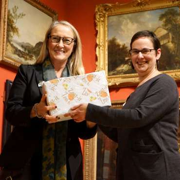 Thumbnail image of Lisa Timmerman is presented with the Zest-It Oil Painting Prize by Ruth Singer - LSA Annual Exhibition - Preview Evening